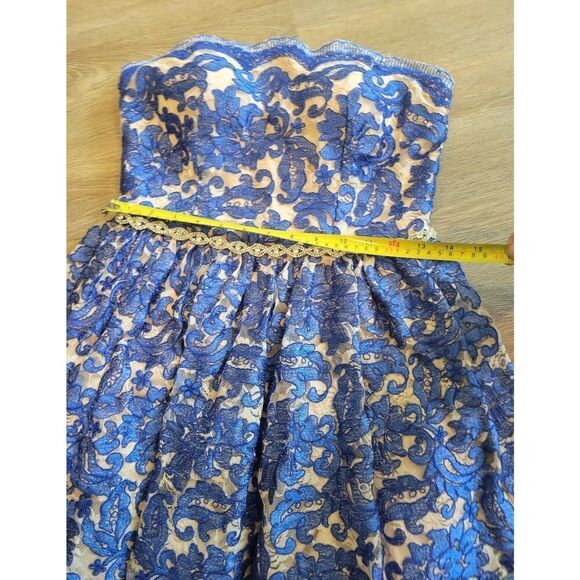 Lace dress formal size 7 Jodi Christopher  rhinestones blue strapless - Picture 5 of 14
